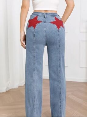 Star Patch Bootcut Jeans Womens Large Stretch Denim